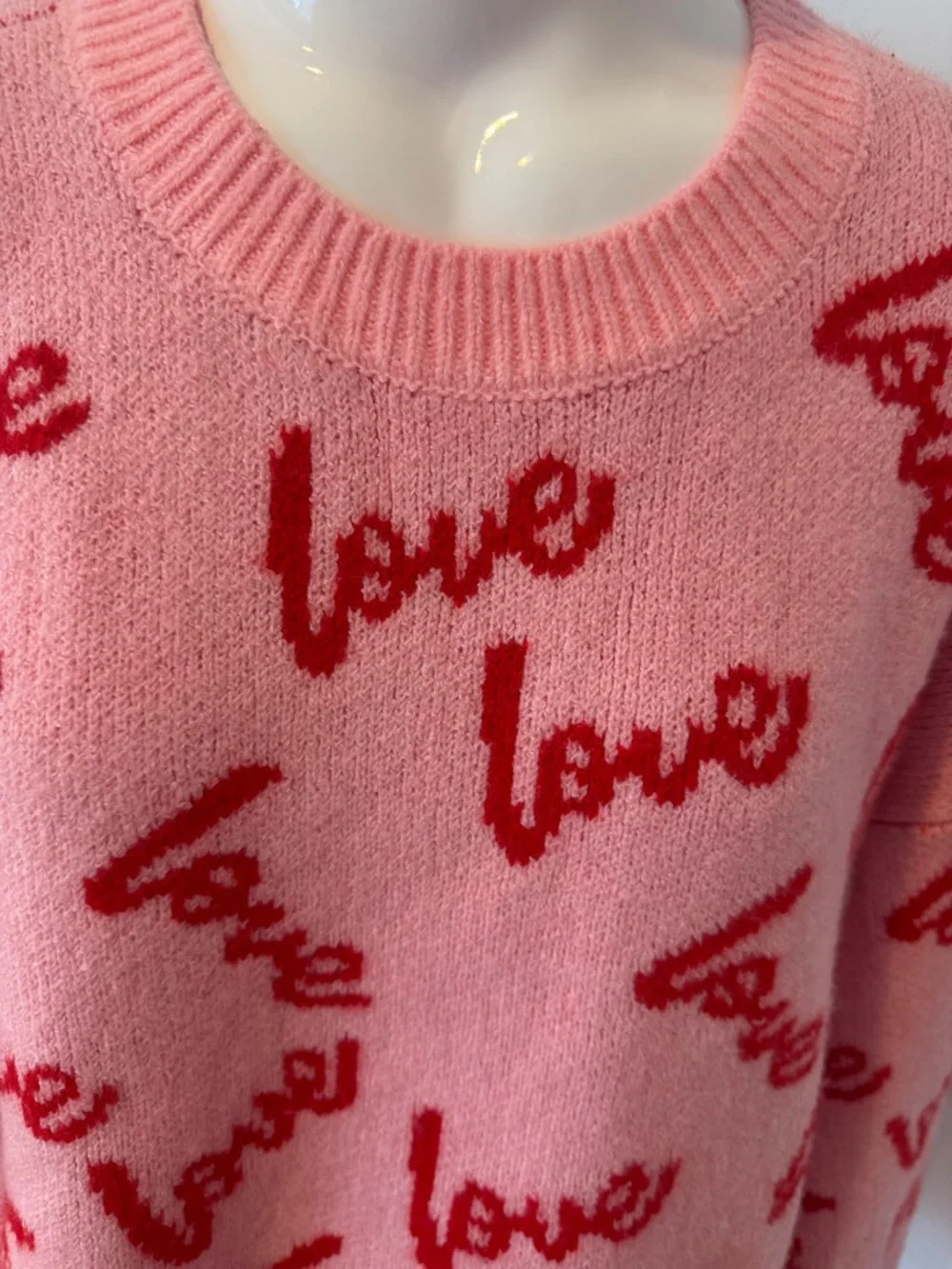 CeCe Pink Crewneck Sweater with Red 
